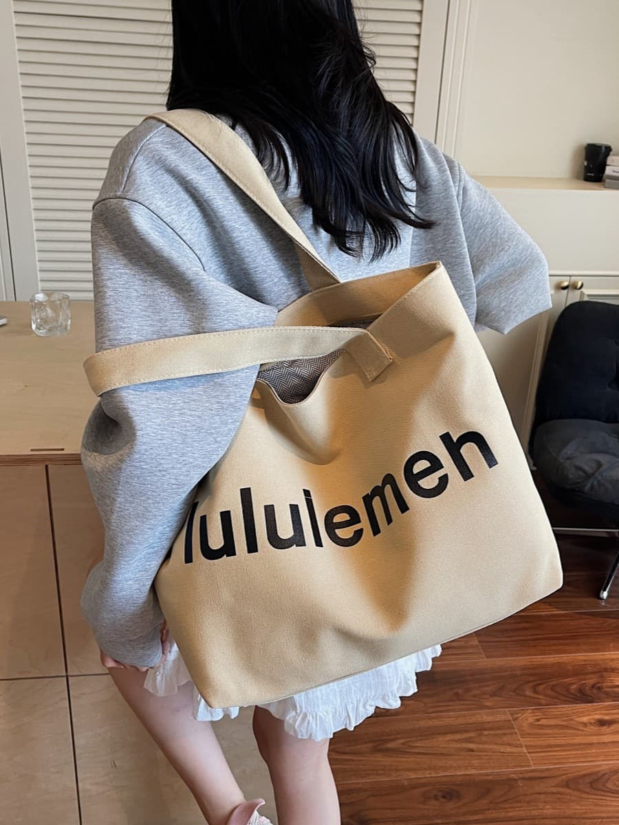 New Lulu Fashion Ins Style Shoulder Handbag Commuter Travel Large Capacity Canvas Bag Shopping Tote