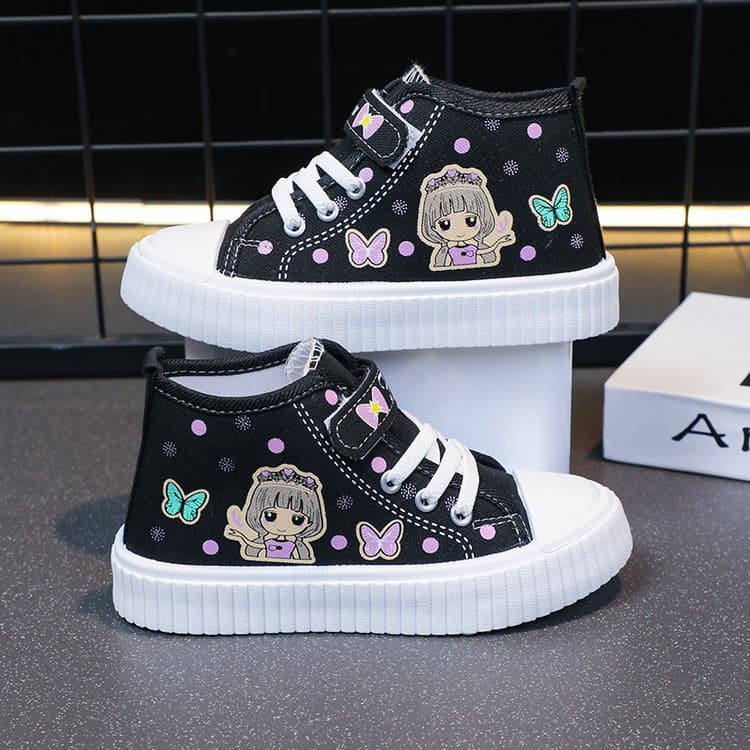 Export Children's High-Top Canvas Shoes, 2024 Spring/Autumn New Style, Breathable Girls' Casual Shoes, Little Girls' Cartoon Sneakers