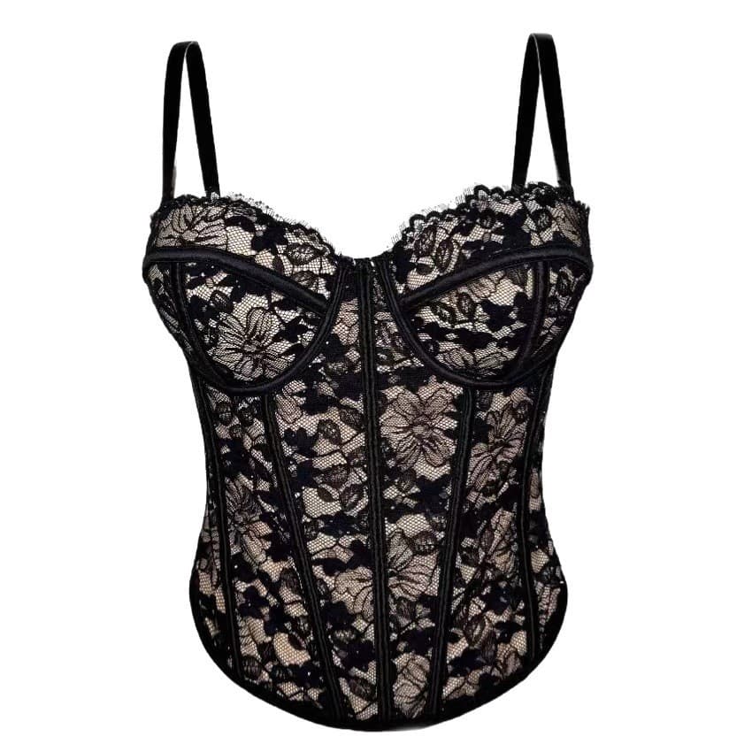 Cross-border European and American hotties black lace inner straps high-end outer wear body shaping push-up fishbone bra sleeveless