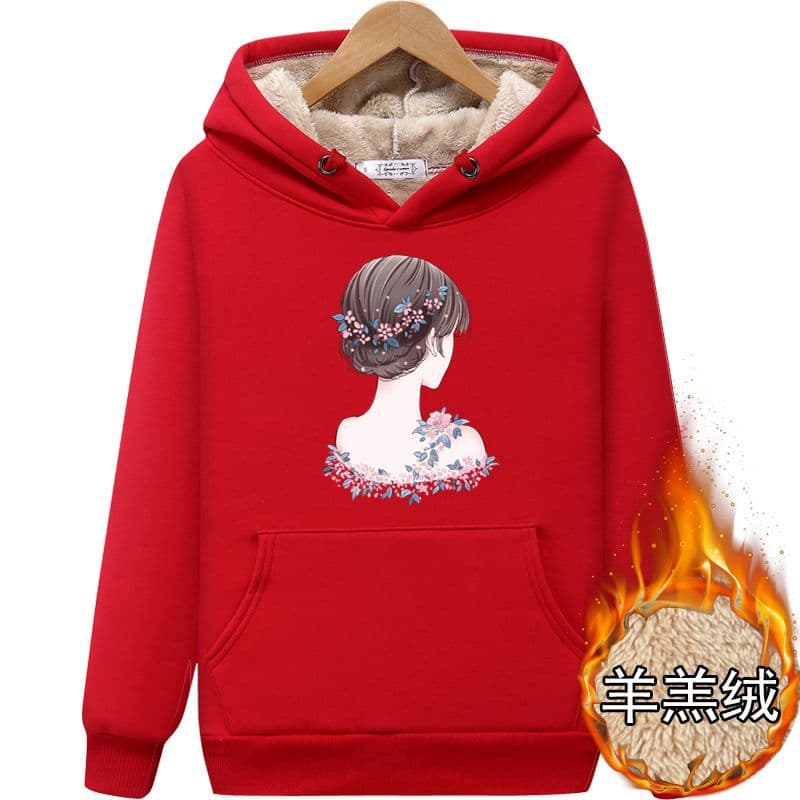 Autumn Winter New Hoodie Women Fleece Lined Thick Plus Size Spring Autumn Thin Jacket Cotton Hooded Sweatshirt Korean Style Versatile Student Top