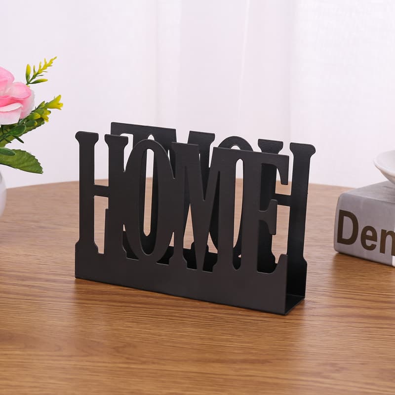 Manufacturer wholesale new European style creative English letter desktop storage rack iron hollow HOME vertical paper towel holder