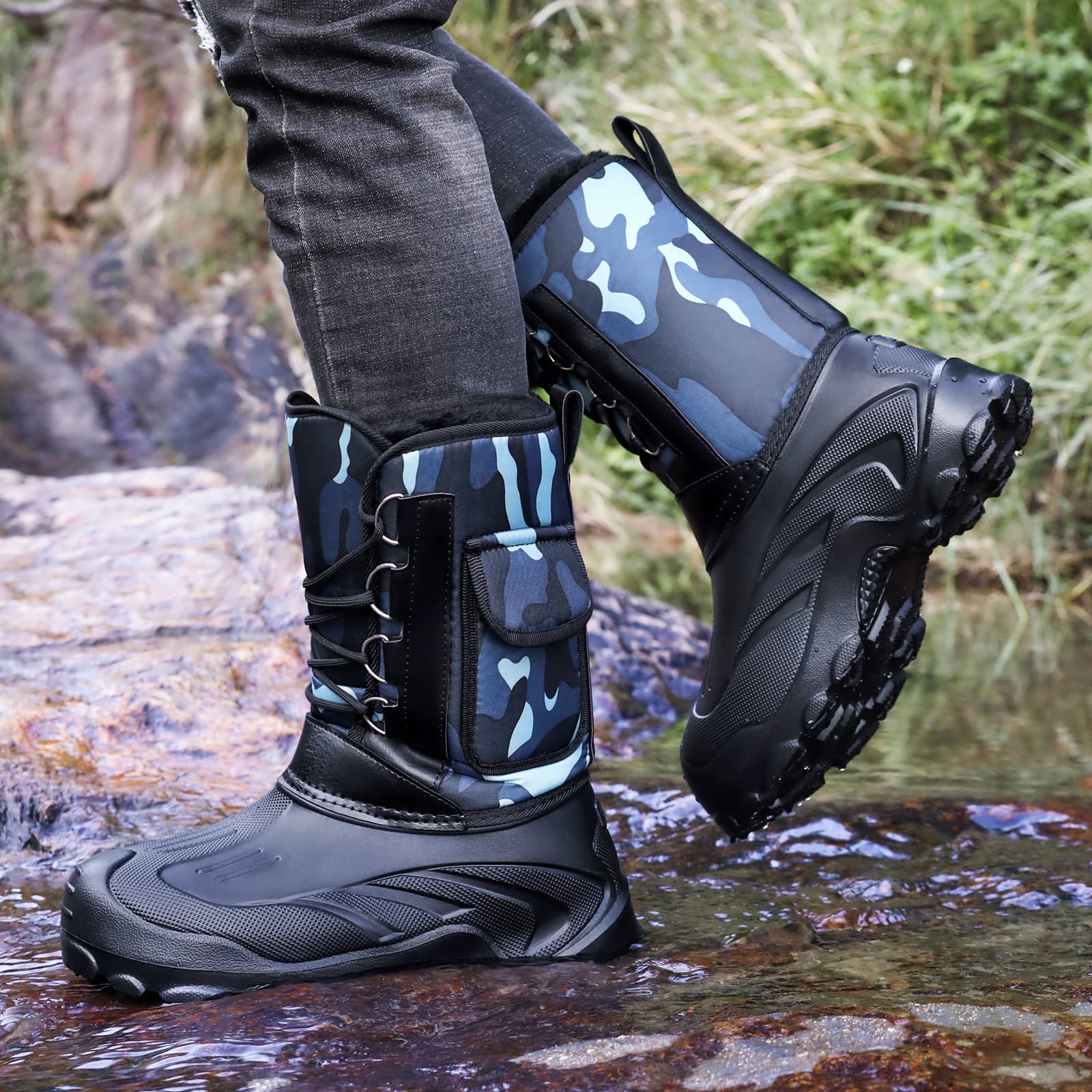 Men's Cotton Shoes Winter New Style Plush Thick High-Top Snow Boots Waterproof Anti-Slip Slip-On Cotton Boots Cross-Border Drop Shipping