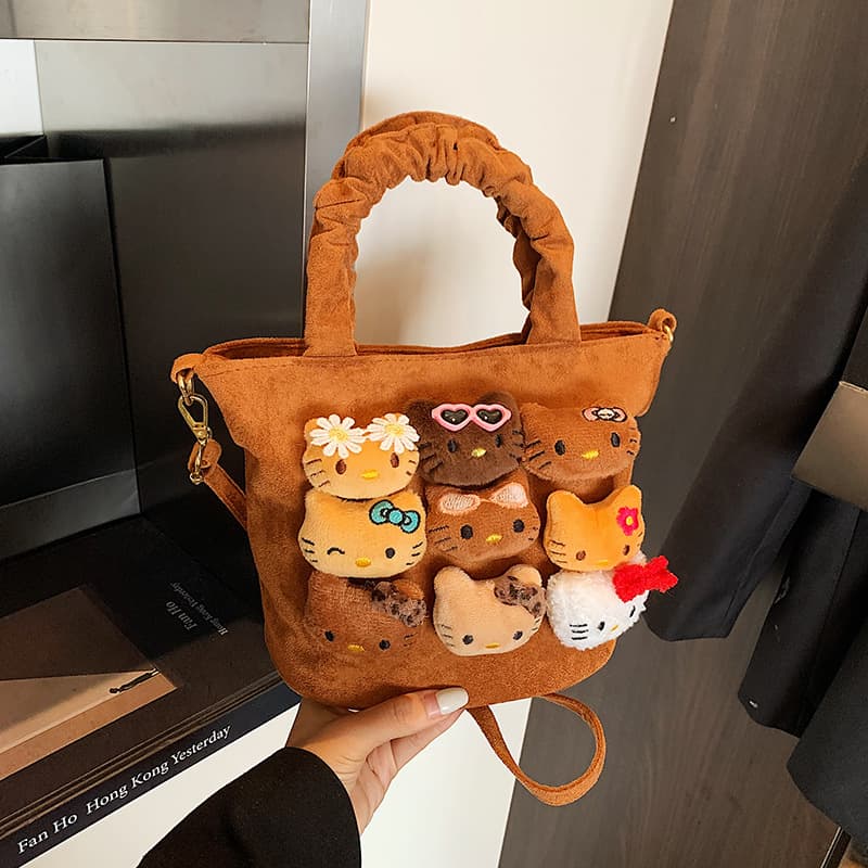 Fashionable leopard print girl's handbag, cute cartoon plush toy, boys' and girls' shoulder bag, new style children's bucket bag.