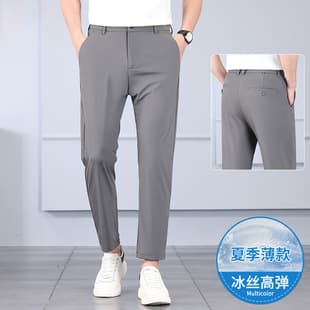 Free Shipping 2026 Summer Men's Thin Casual Pants Straight Loose Ice Silk Pants Business Men's Pants Stretch Suit Pants