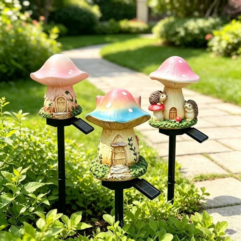 New Cross-Border Mushroom House Resin Lamp Decoration Cartoon Fairy Tale Mushroom House Light Ambient Lawn Ground Insert Lamp