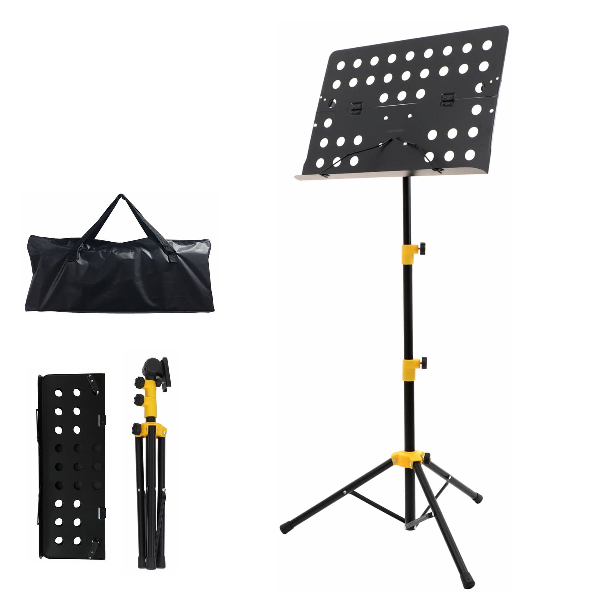 Yellow Connector Folding Large Score Medium Music Stand with Bag, Adjustable, Foldable, for Violin, Guzheng, Guitar Sheet Music Stand Bag Included
