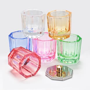 Nail Art Tool Crystal Cup Small Octagonal Cup with Lid Glass Cup for Mixing Acrylic Nails, Brush Cleaning Cup, Liquid Cup