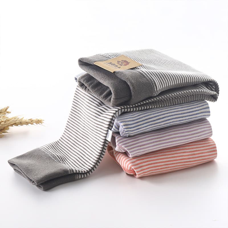 Children's Base Pants Baby Striped Autumn/Winter Long Johns Mid-to-Large Kids Thickened Velvet Silk Boneless Warm Pants Infant Toddler