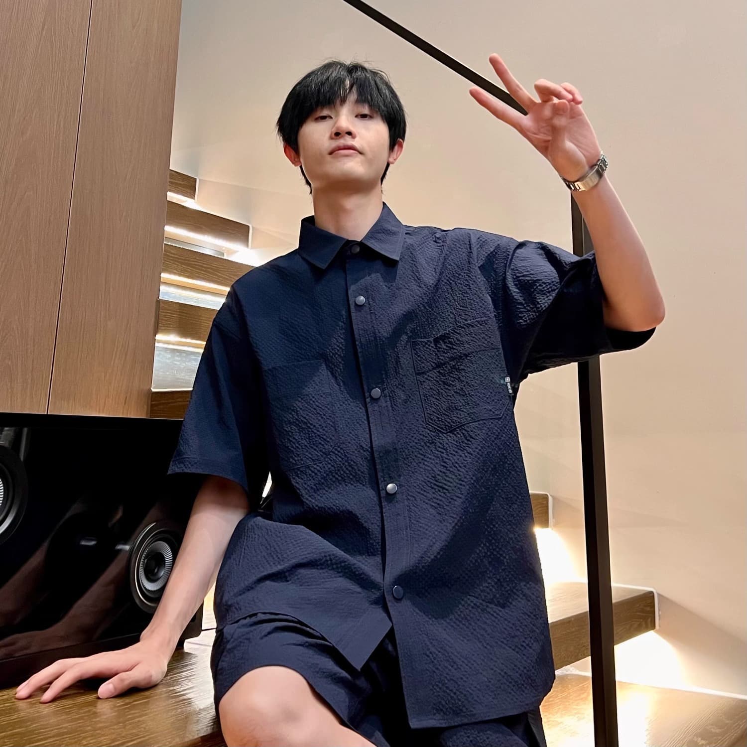 Men's Bubble Plaid Casual Short-Sleeve Shirt Plus Size Summer New Workwear Set Thin Style Set