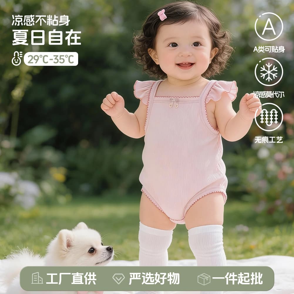 Baby Bodysuit Summer Class A Infant Sleeveless Diaper Shirt Thin Breathable Modal One-Piece Outfit