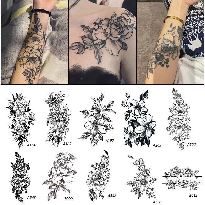 Plain Flower Full Arm Tattoo Set - Herbal Juice Waterproof Long-Lasting High-Quality Unisex Tattoo Stickers Cool