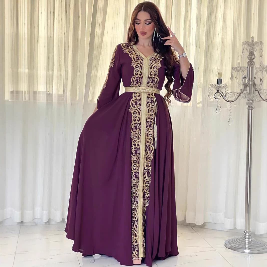3737 Gurba Foreign Trade Heavy Industry Long Sleeve Embroidered Applique Dress Party Fashion Elegant Evening Gown