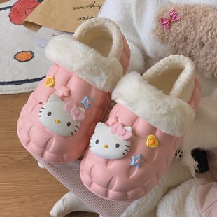 Super Cute Hello Kitty Cotton Slippers for Women, Outdoor Wear, Winter Non-Slip Waterproof Warm Indoor Home Cotton Shoes, Drop Shipping