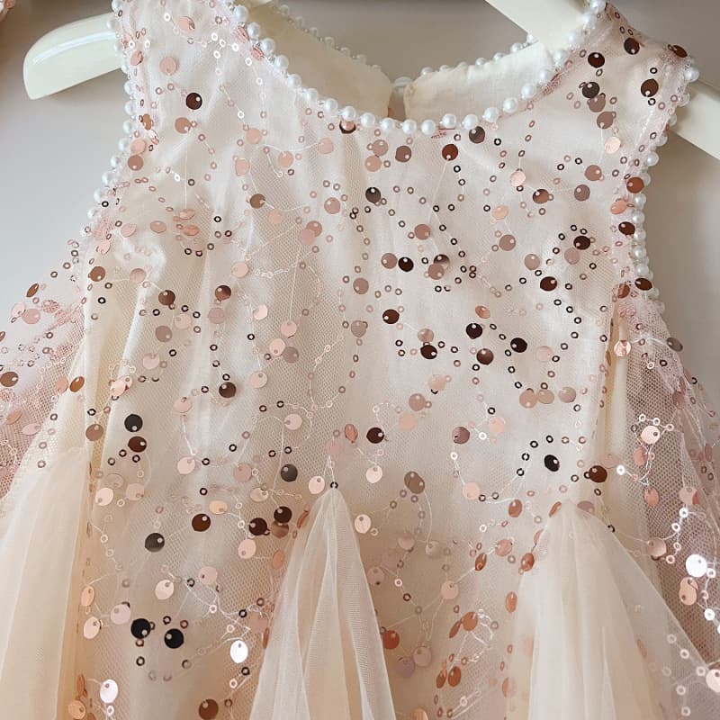 Girls' Summer Dress New Korean Style Sequin Sleeveless Dress Girls Mesh Princess Dress Gown