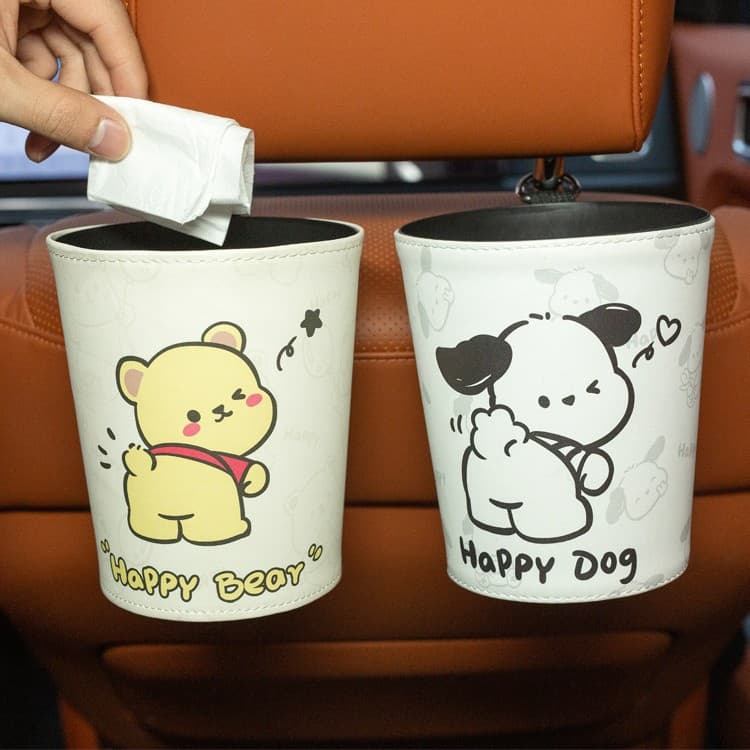 New Car Trash Can Hanging Cute Cartoon Car Storage Bucket Organizer Home Storage Bin Trendy Car Accessory
