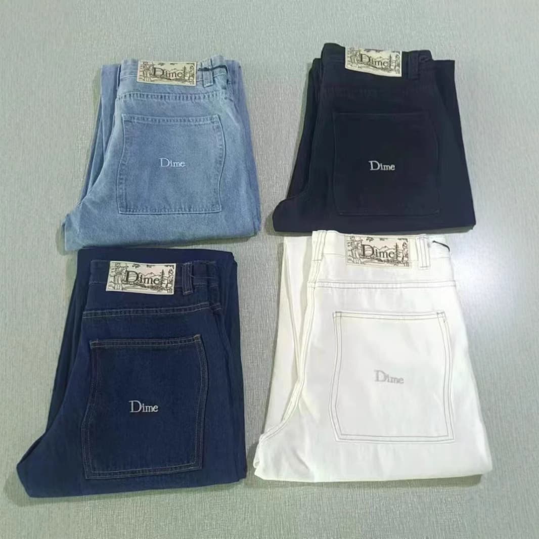 Dime BAGGY Straight-Leg Loose Fit Pure Cotton Denim Shorts with Embroidery - Skateboard Streetwear Brand