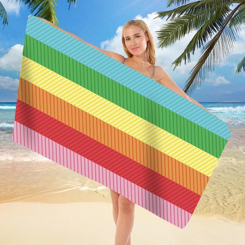 Color Stripe Series New Arrival TEMU Cross-Border Beach Towel Microfiber Absorbent Sand Beach Towel Printed
