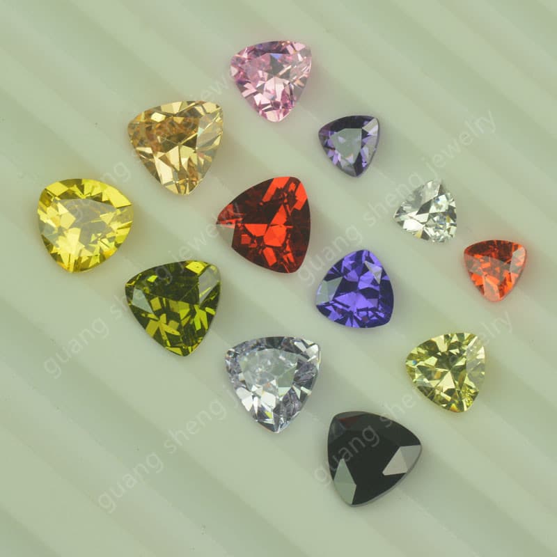 20 Kinds of Mixed White and Colored Cz Triangular Synthetic Zirconia Loose Stones, Round Triangular Cabochon Cubic Zirconia Gemstones