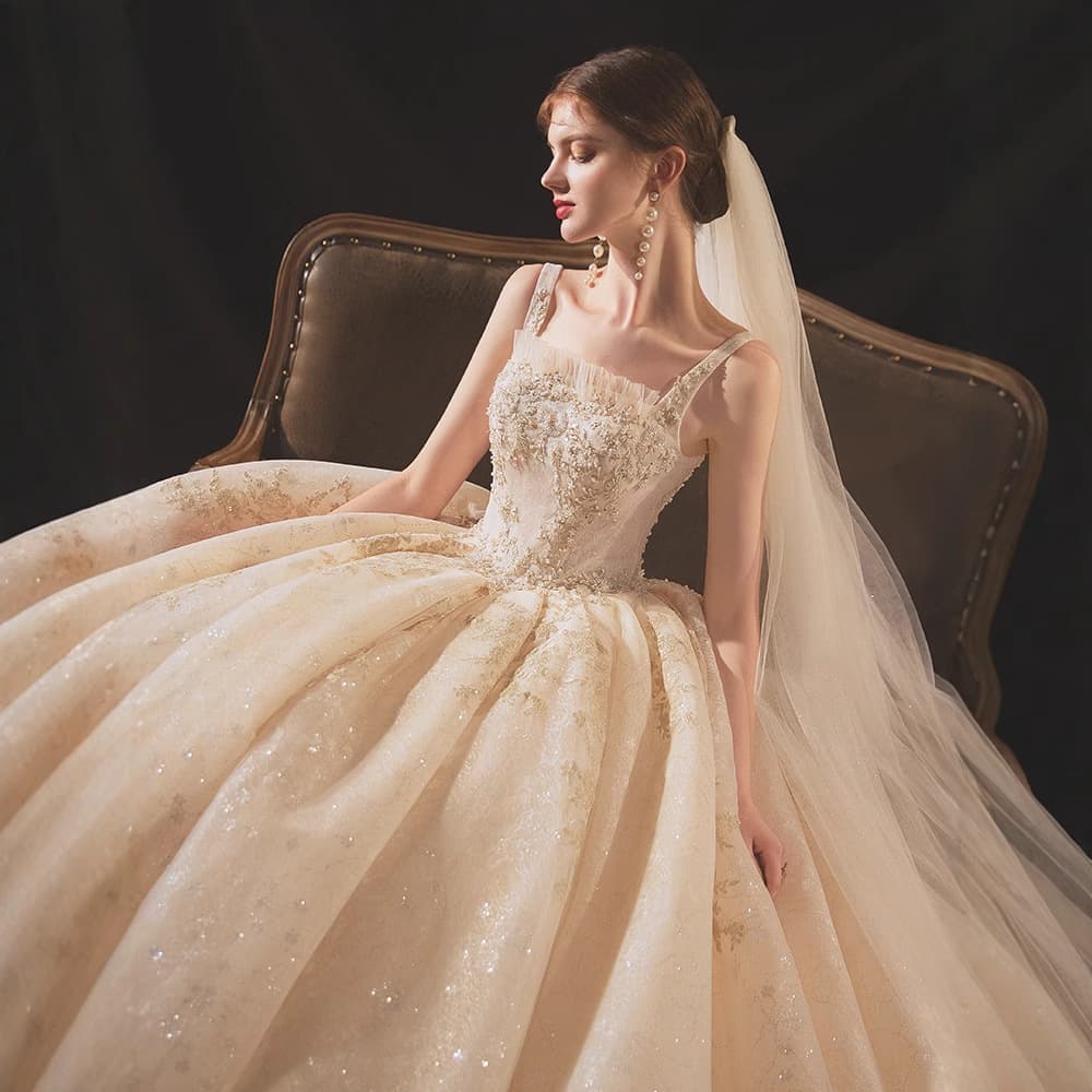 Strapless Wedding Dress 2026 New Style Starry Forest Fairy Dreamy Wedding Dress Train Bride Champagne Sleeveless Dress