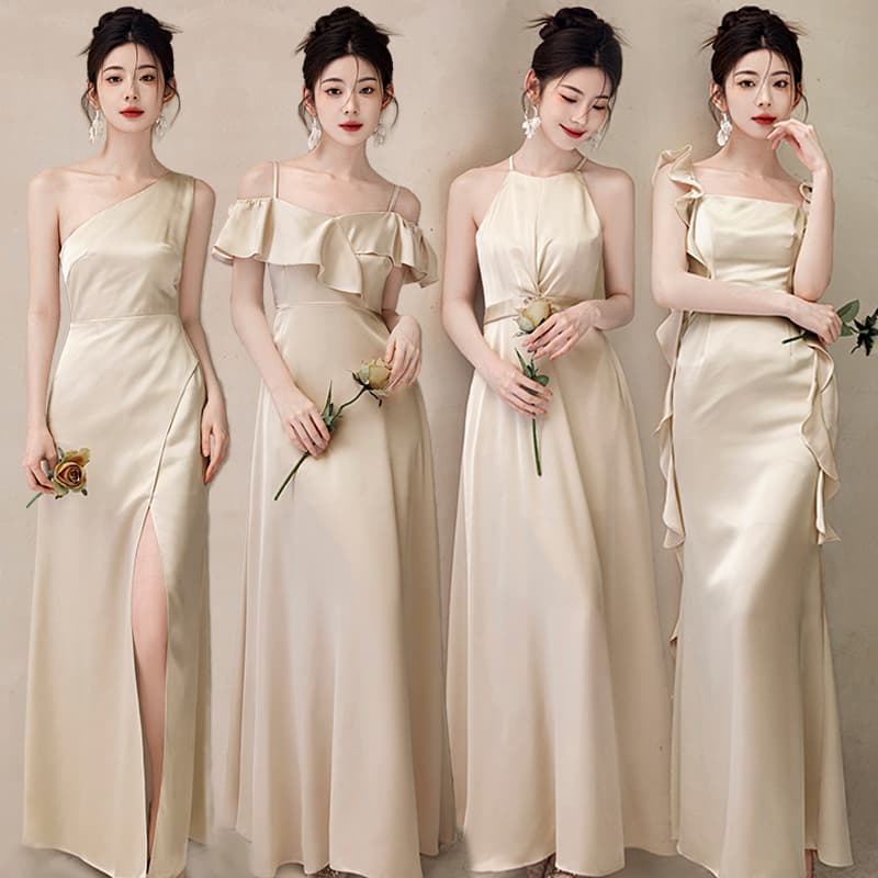 Champagne Satin Bridesmaid Dress Sister Dress New Slimming Host Chorus Event Performance Banquet Dress Long Dress