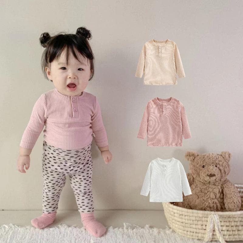 Korean-style Baby Girls Basic Top, Spring and Autumn Wear, Stretch Ribbed Cotton Top, Versatile T-Shirt