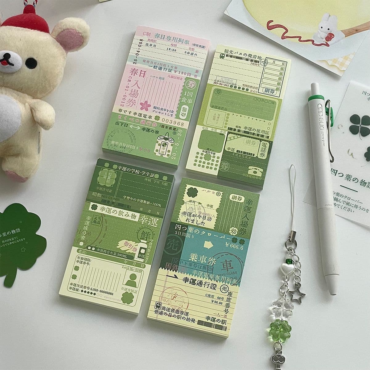 Wakawaka Clover Sticky Notes Lucky Index Slips Tri-fold Mini Tiny Journal Material Collage DIY