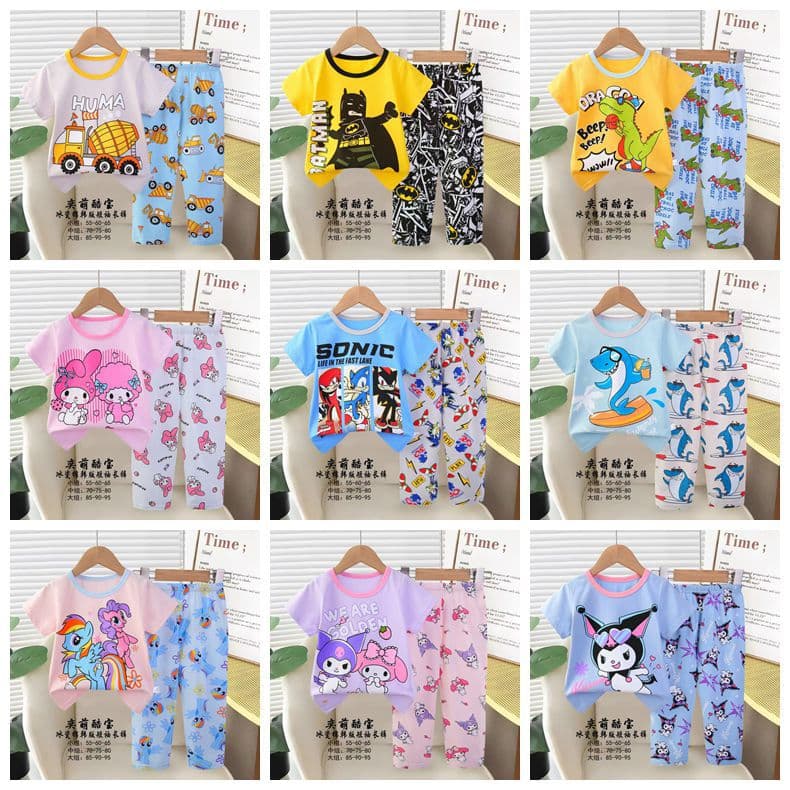 Kid's Pajamas 2026 Children's Sleepwear Casual Summer Floral Print Short Sleeve Long Pants Factory Direct Supply
