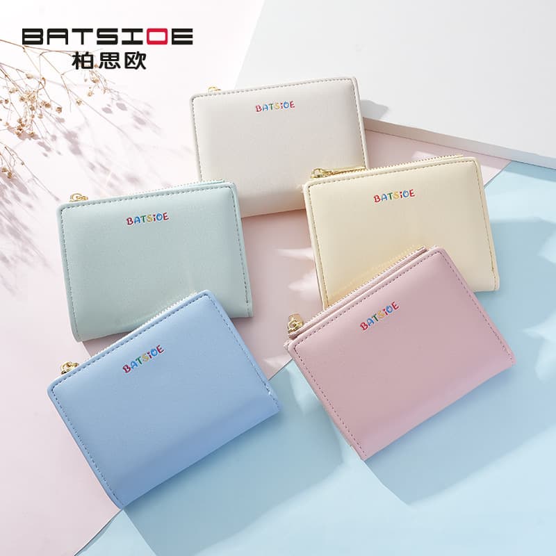 Portable Women's Wallet Solid Color Cropped Simple Design Suitable For Students Colorful Logo Coin Card Holder
