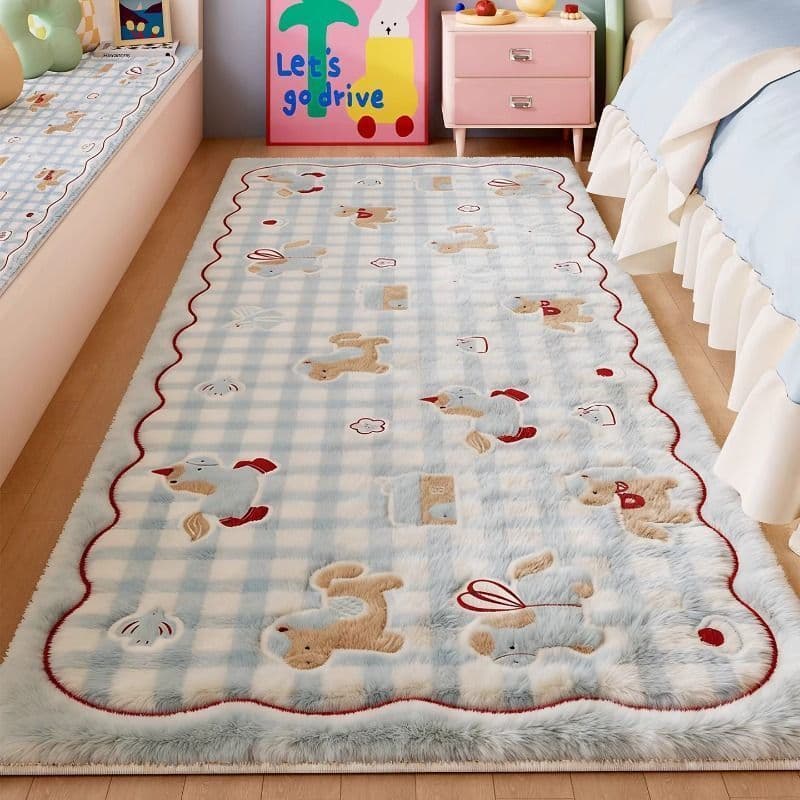 Cartoon Girl Style Bedside Rug for Bedroom Children's Room Balcony Bay Window Mat Living Room Coffee Table Thickened Non-Slip Rug