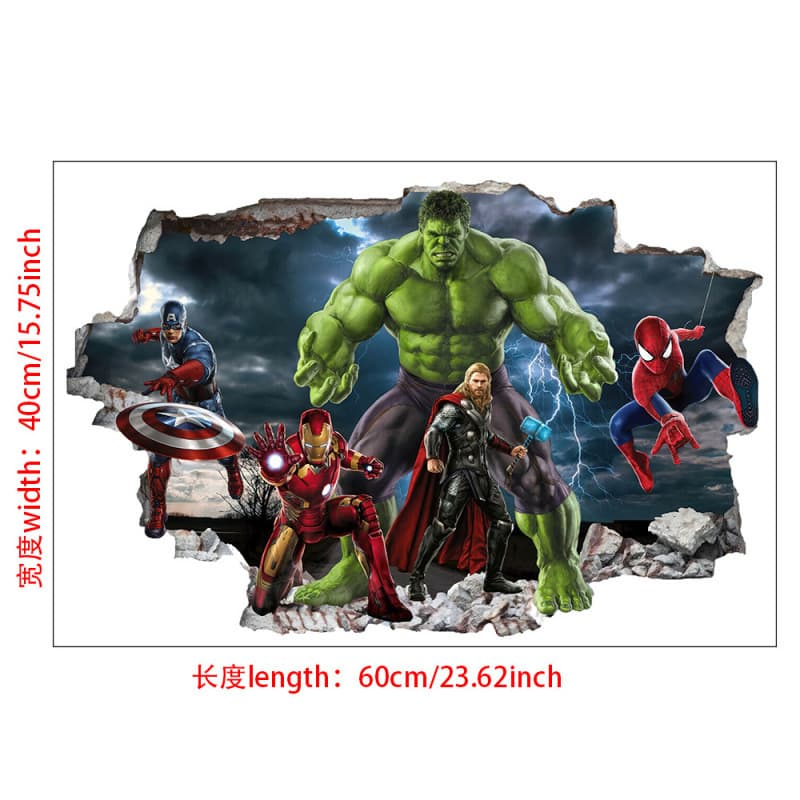 Cross-border Marvel Sticker 3D Avengers Wall-Crawling Hulk Wall Sticker Living Room Bedroom Decorative Wall Sticker Decal