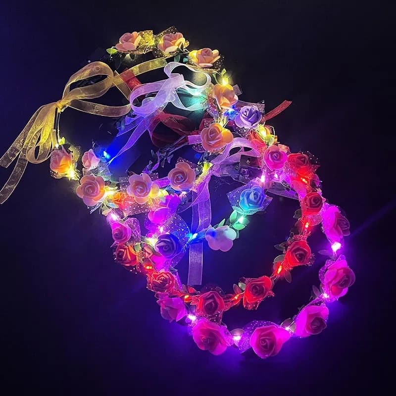 2024 New LED Flower Wreath Headband with Vine Roses for Forest Girl Style Tourist Attractions and Hair Accessories