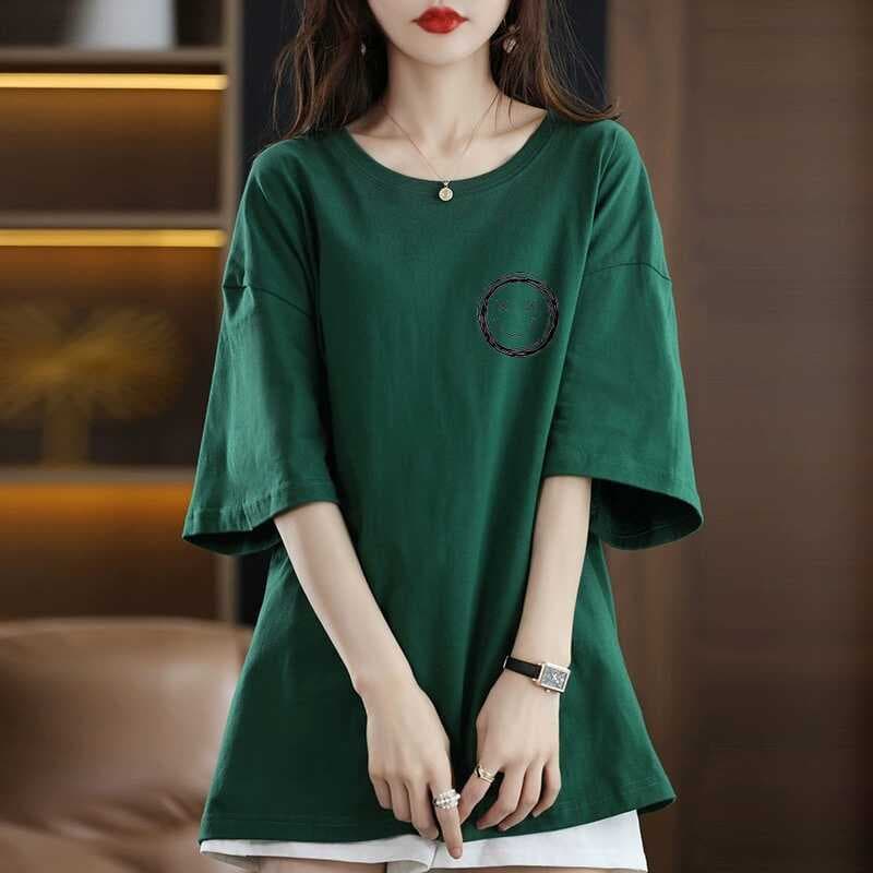 Clearance leak ~ high-end cut label age-reducing short-sleeved T-shirt for women loose large size medium-length medium-sleeved T-shirt bottoming shirt