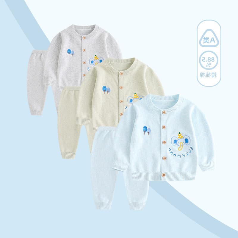 Boys' Sweater Set Baby Knitted Cardigan Outfit Toddler Elephant A-Class Knitwear Cardigan Jacket Spring Two-Piece Set