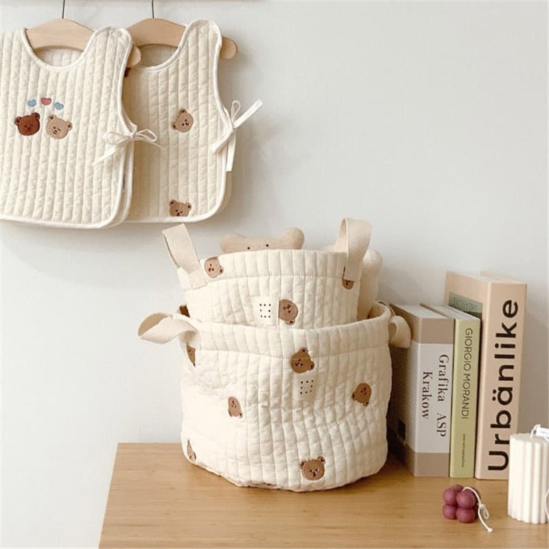 ins Korean beige embroidery storage baby diaper clothes toy storage bag bedding storage multi-purpose storage bag