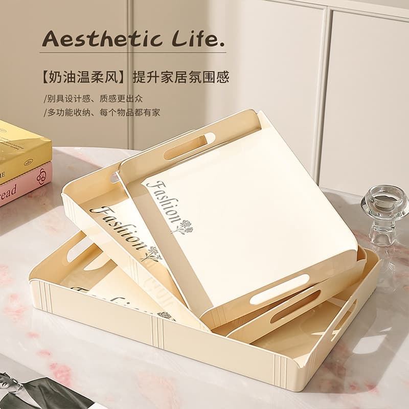 High-Aesthetic Rectangular Serving Tray with Handles, Household Cup & Fruit Storage Tray, Deep Commercial Dish-Carrying Tray for Restaurants