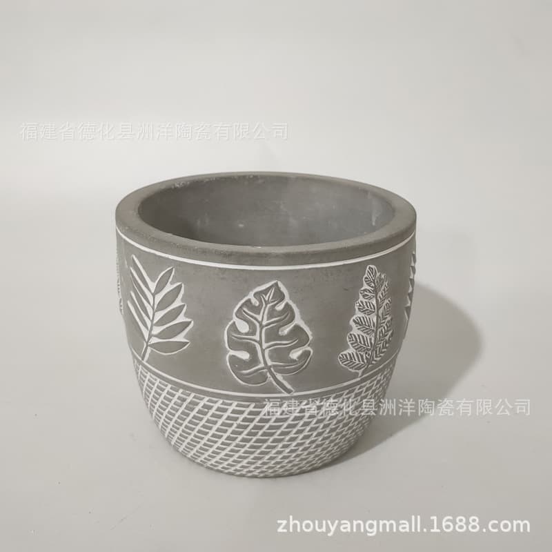 Retro embossed flower pots, cement pots, simple hand-painted leaf and willow leaf patterns, home planting pots, wholesale, samples welcome.