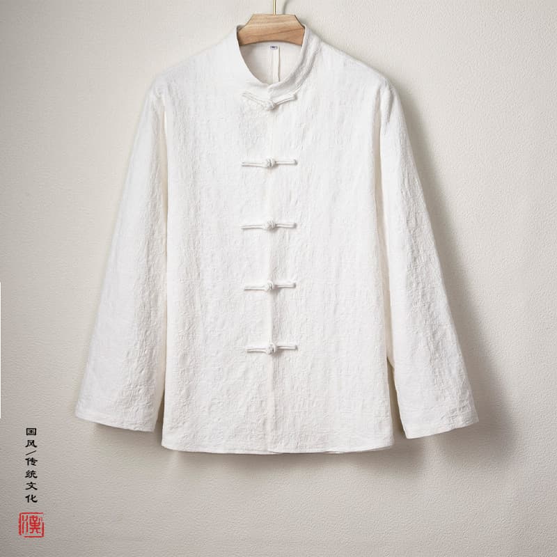 Chinese Style Tang Suit Stand Collar Jacquard Frog Button Shirt