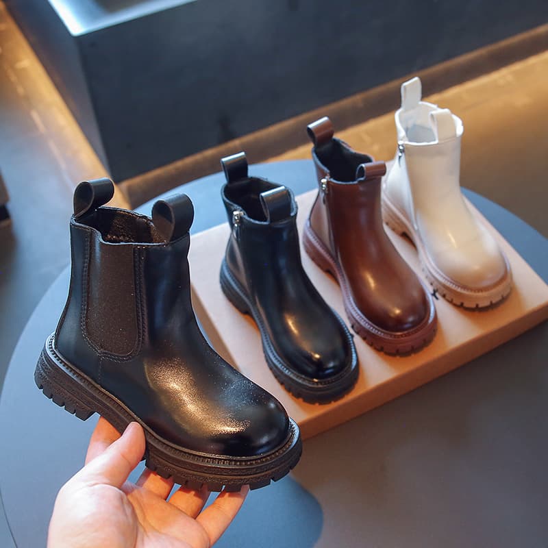 Children's Genuine Leather Boots Lace-up Closure Decorative Zipper For Casual Wear