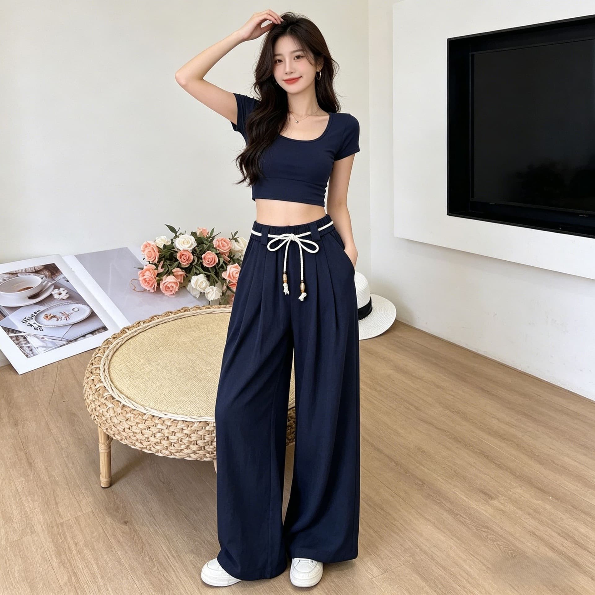5XL New Summer M High Waist Elastic Retro Breathable Waist Rope Design 2026 Quick Drying Women's Pants Drape Straight Pants