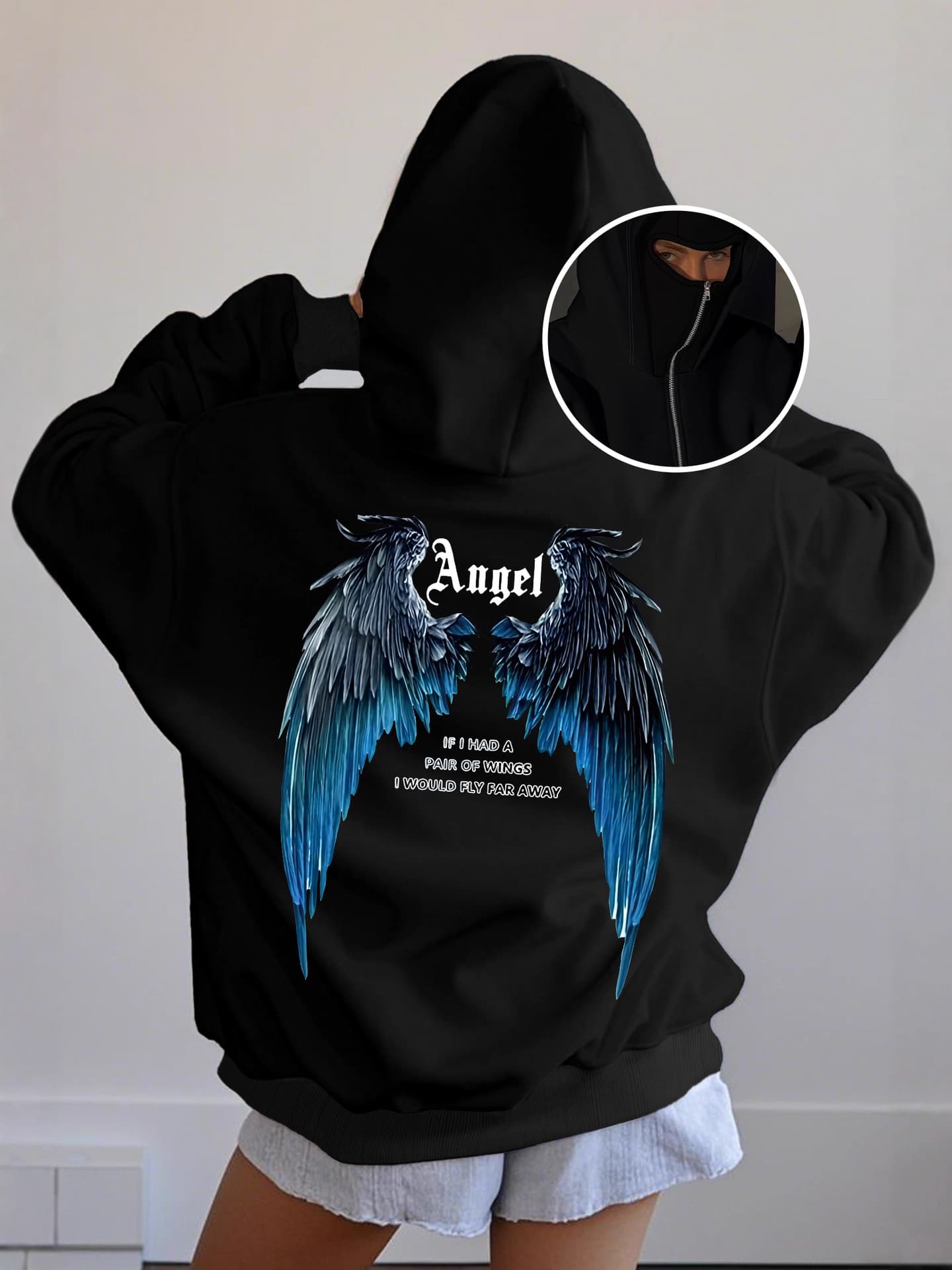 230g Sweatshirt / 100% Polyester / Women's Blue Angel Wings Print Street Style