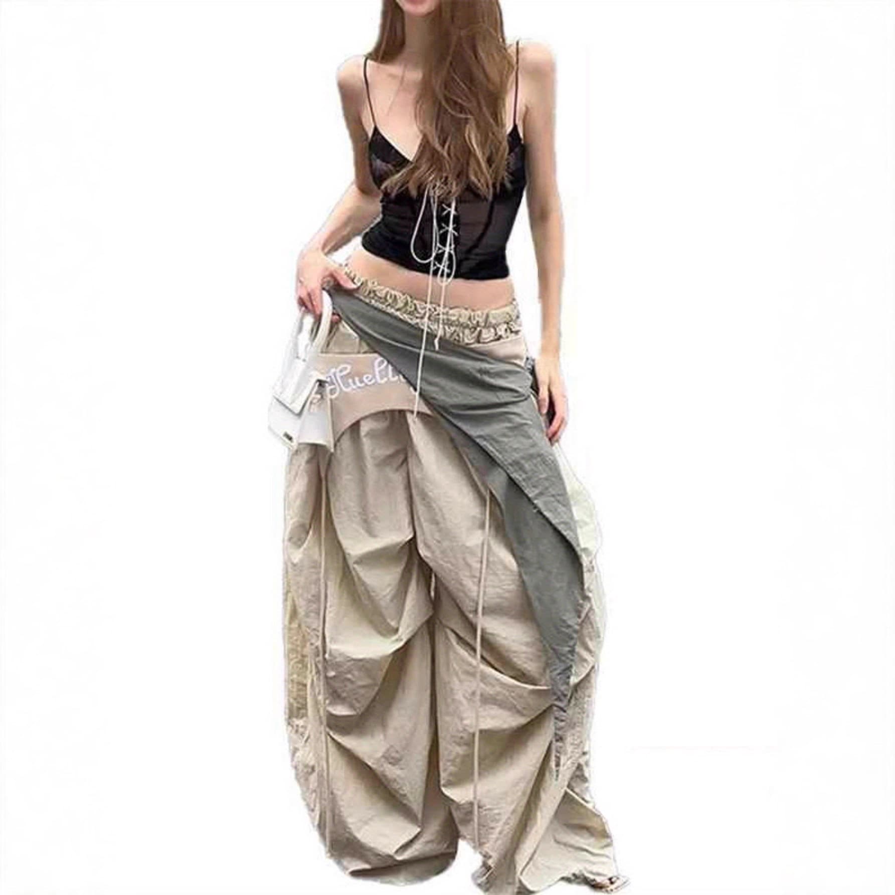 Y2K women's casual fashion street style splicing print jogging elastic waist straight skirt pants wide leg trousers women's clothing