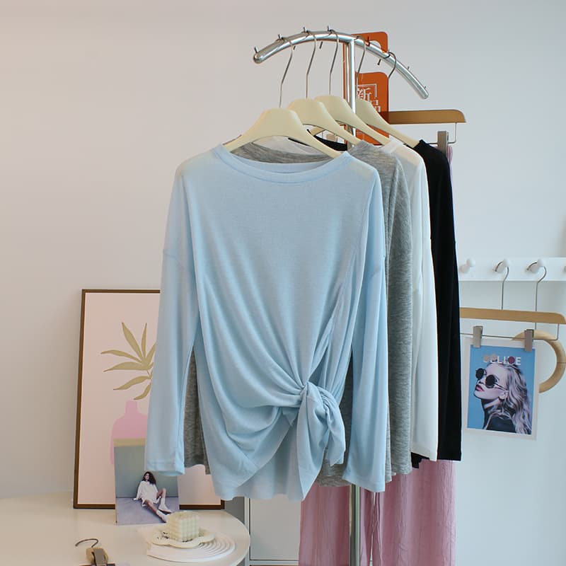 Thin Tencel Sun Protection Split T-Shirt, Women's Summer Loose Lyocell Mask T, Air-Conditioning Shirt Swimsuit Blouse