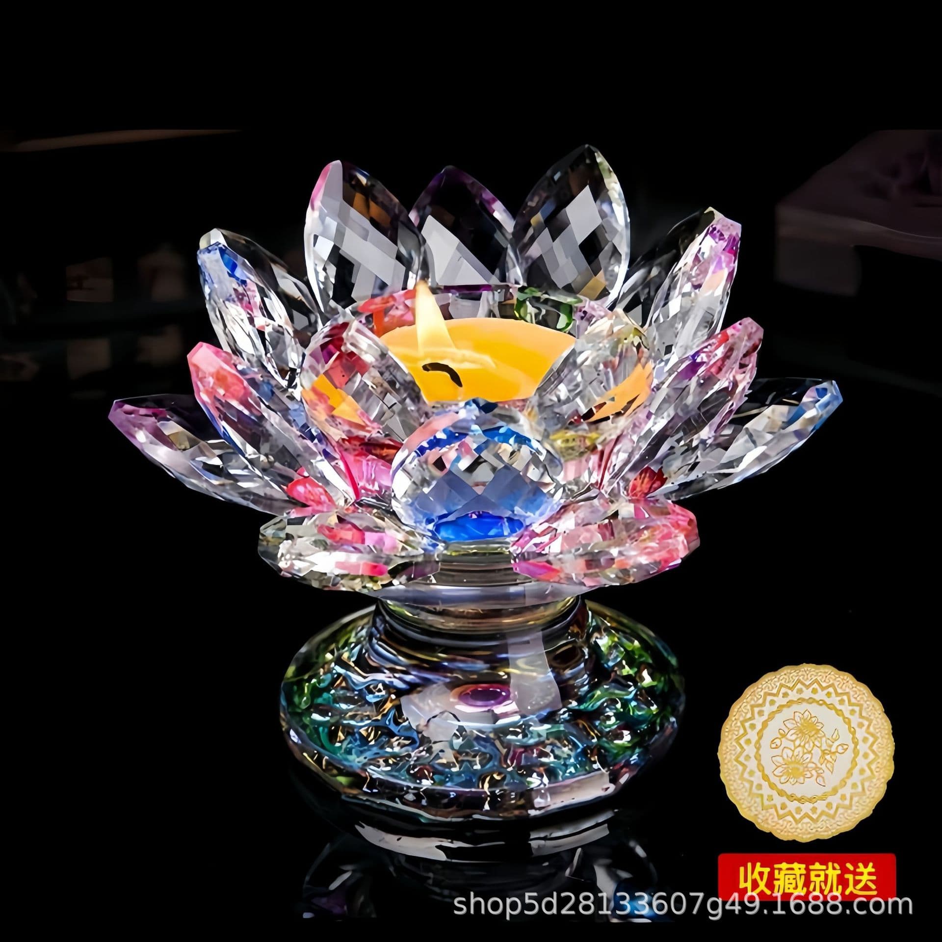 Wholesale Crystal Lotus Candle Holder Butter Lamp Ever-bright Lamp Buddha Altar Offering Lamp Living Room Decor Ornament Factory Seven-color