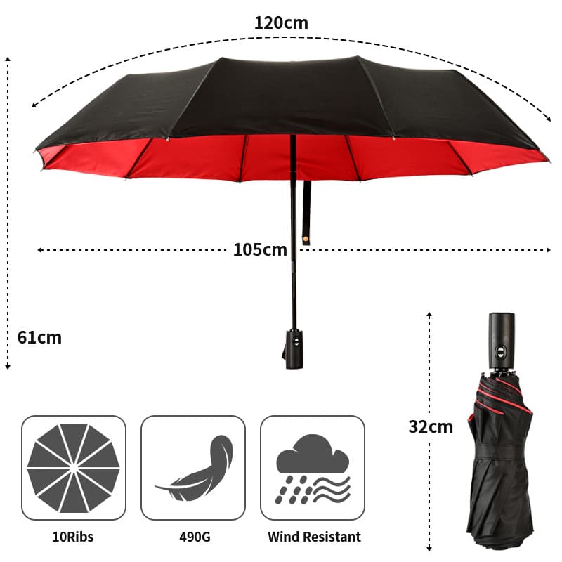Umbrella Automatic 10-Rib Double-Layer Folding Umbrella Windproof Business Umbrella Sun and Rain Umbrella