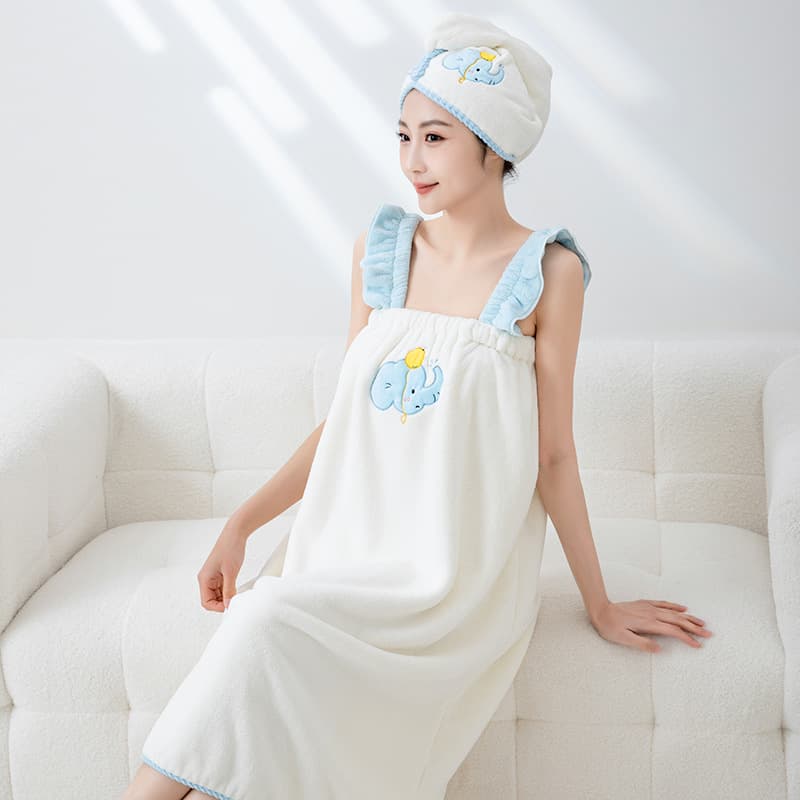 Little Elephant Bath Towel for Women's Household Wearable Adult Bathrobe 2025 New Bath Skirt Non-Pure Cotton Absorbent Towel Three-piece Set