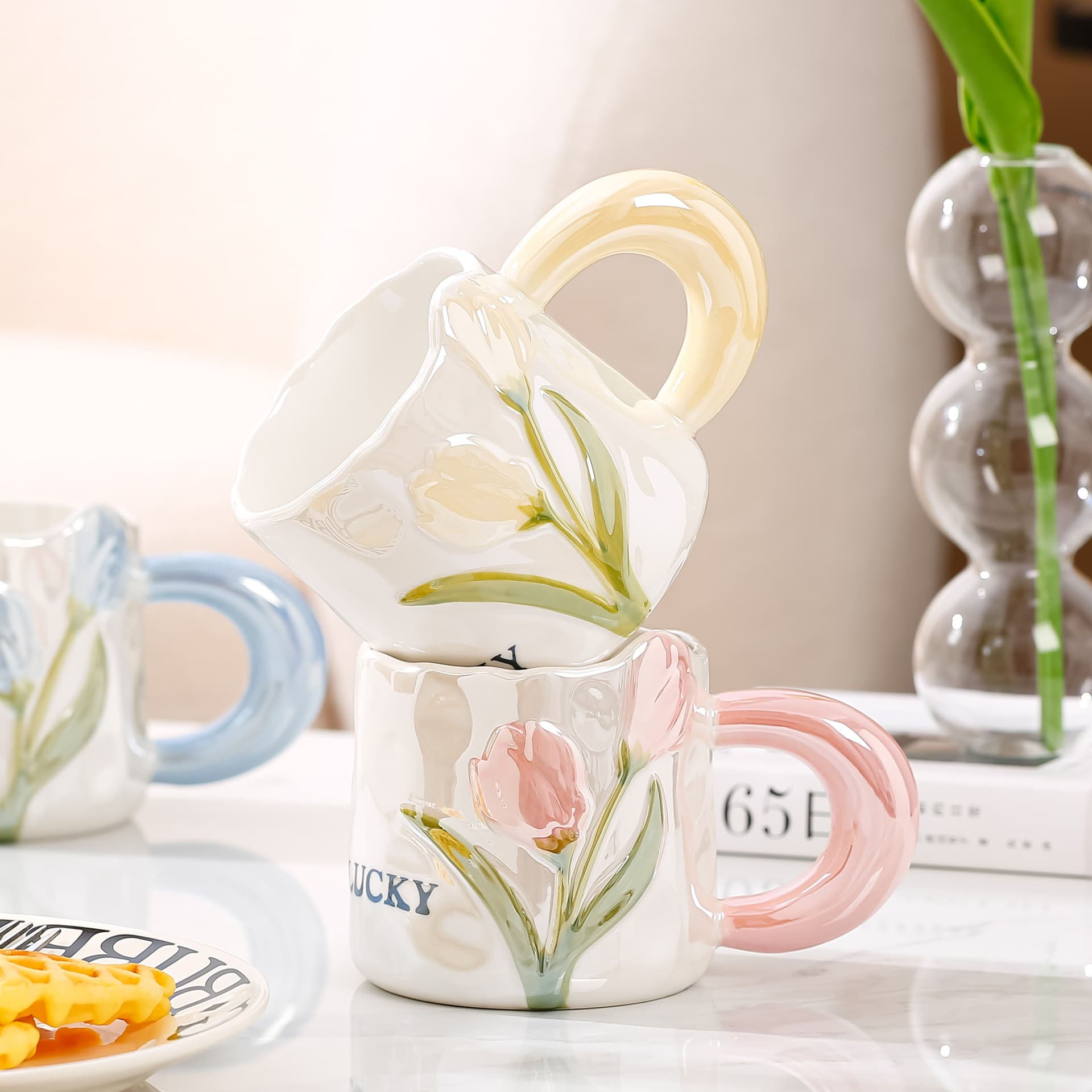 Tulip Flower Ceramic Cup Cute Girls Creative Mug Home High-Appearance Water Cup Gift Souvenir