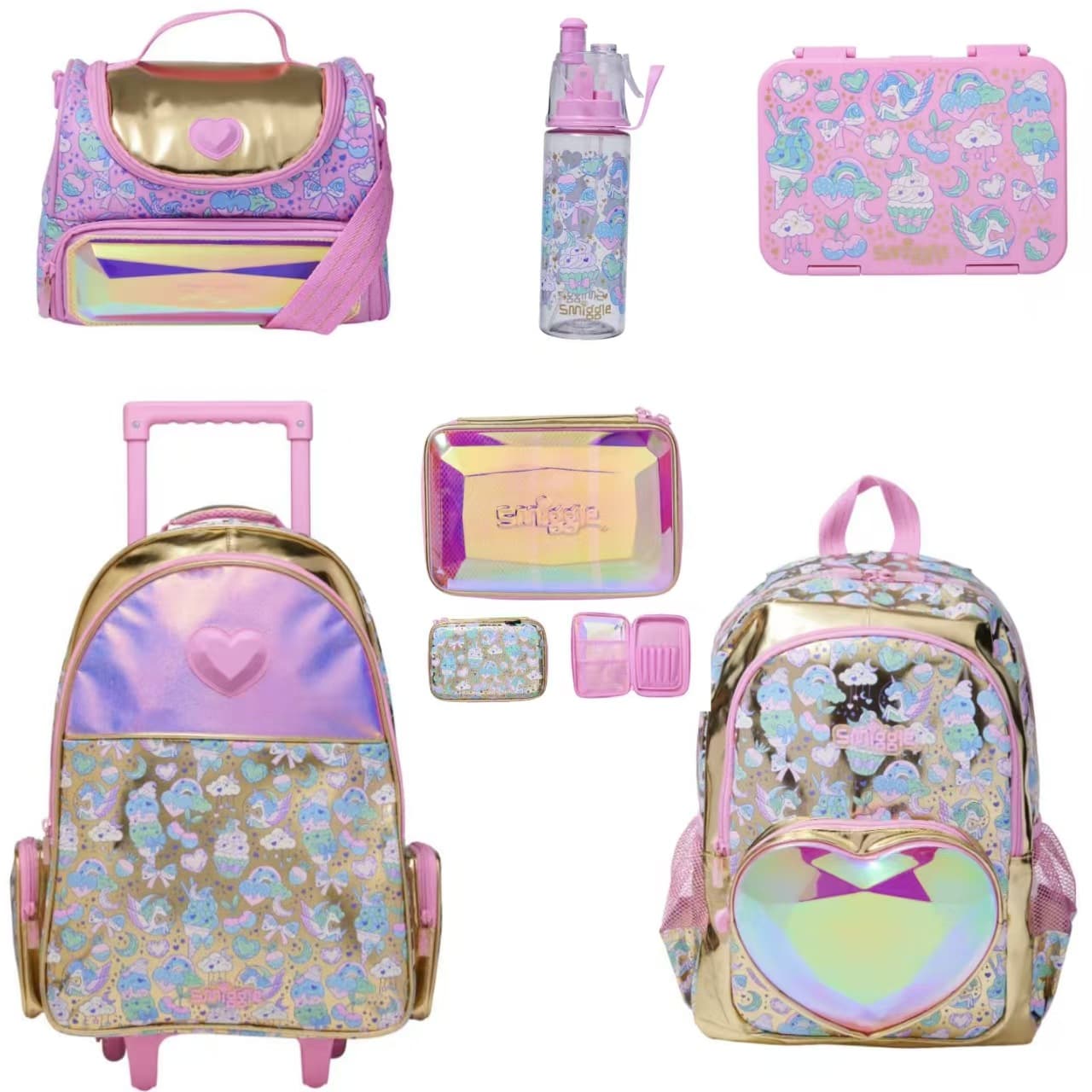 Australian Smiggle Kids Backpack Large Capacity School Bag Casual Backpack Diamond Heart Set Series