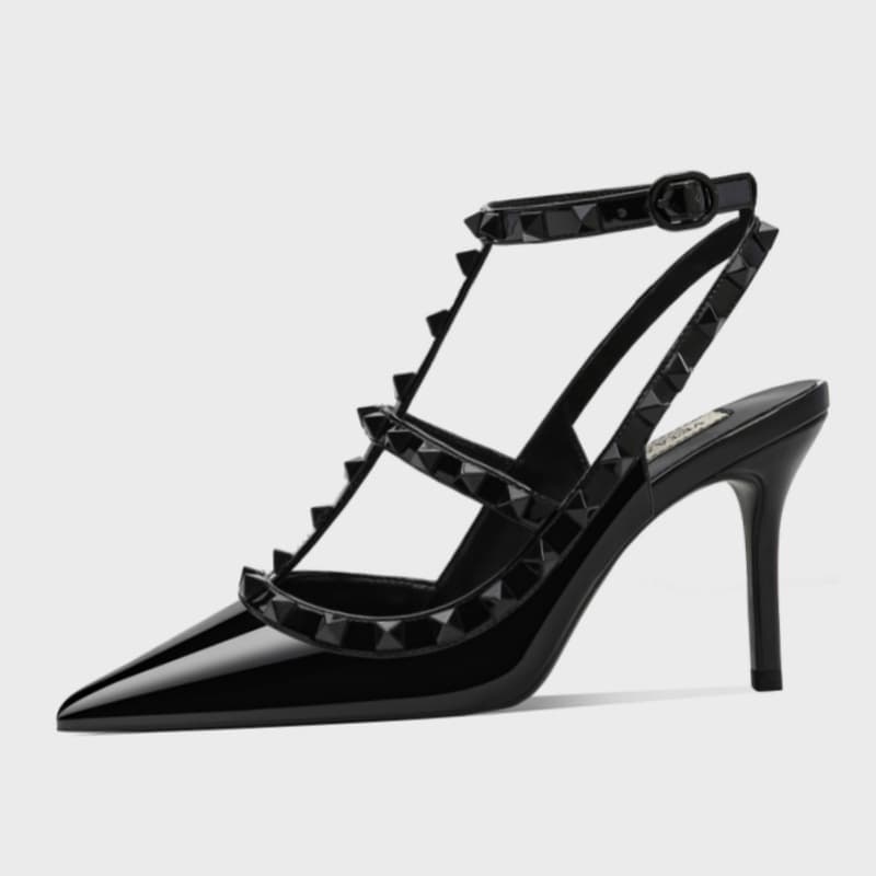 Liu Ding v Home Rivet High Heels European and American Patent Leather Stiletto Strap Sandals Women's Shoes Summer All-Match Fashion