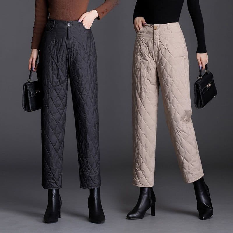 2025 Women's Thermal Cotton Pants Winter Long Pants Lightweight Slimming Down Cotton Pants Straight Leg Thickened Outerwear New High Waist Loose Fit