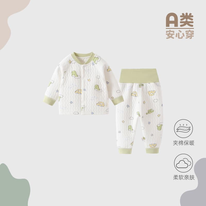 Baby Thermal Underwear Set Cotton Infant Separate High-Waist Belly Protection Quilted Thermal Underwear Boys Girls Winter Base Layer